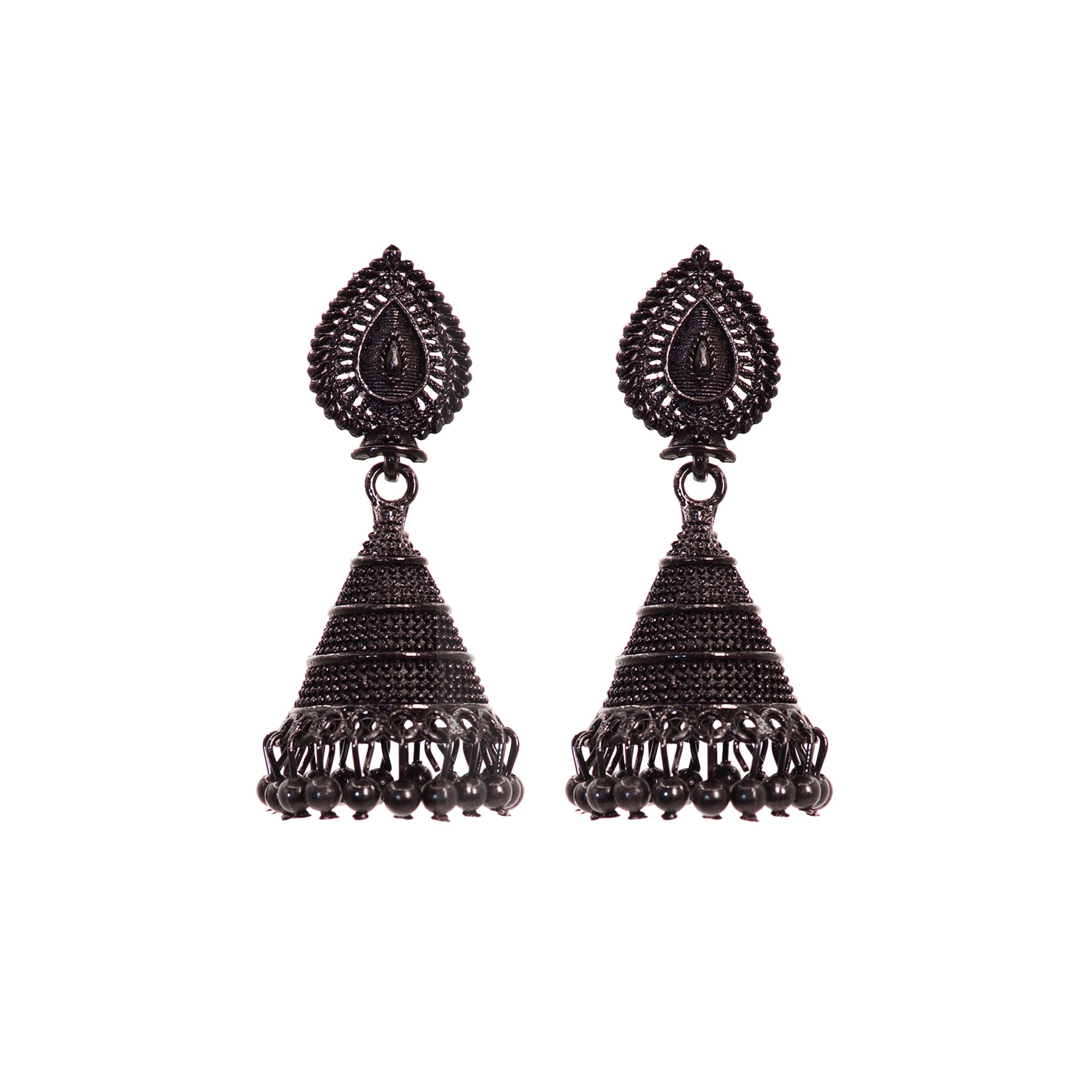 Charcoal Leaf Jhumki | Black Oxidised Jhumki | Earrings for Women