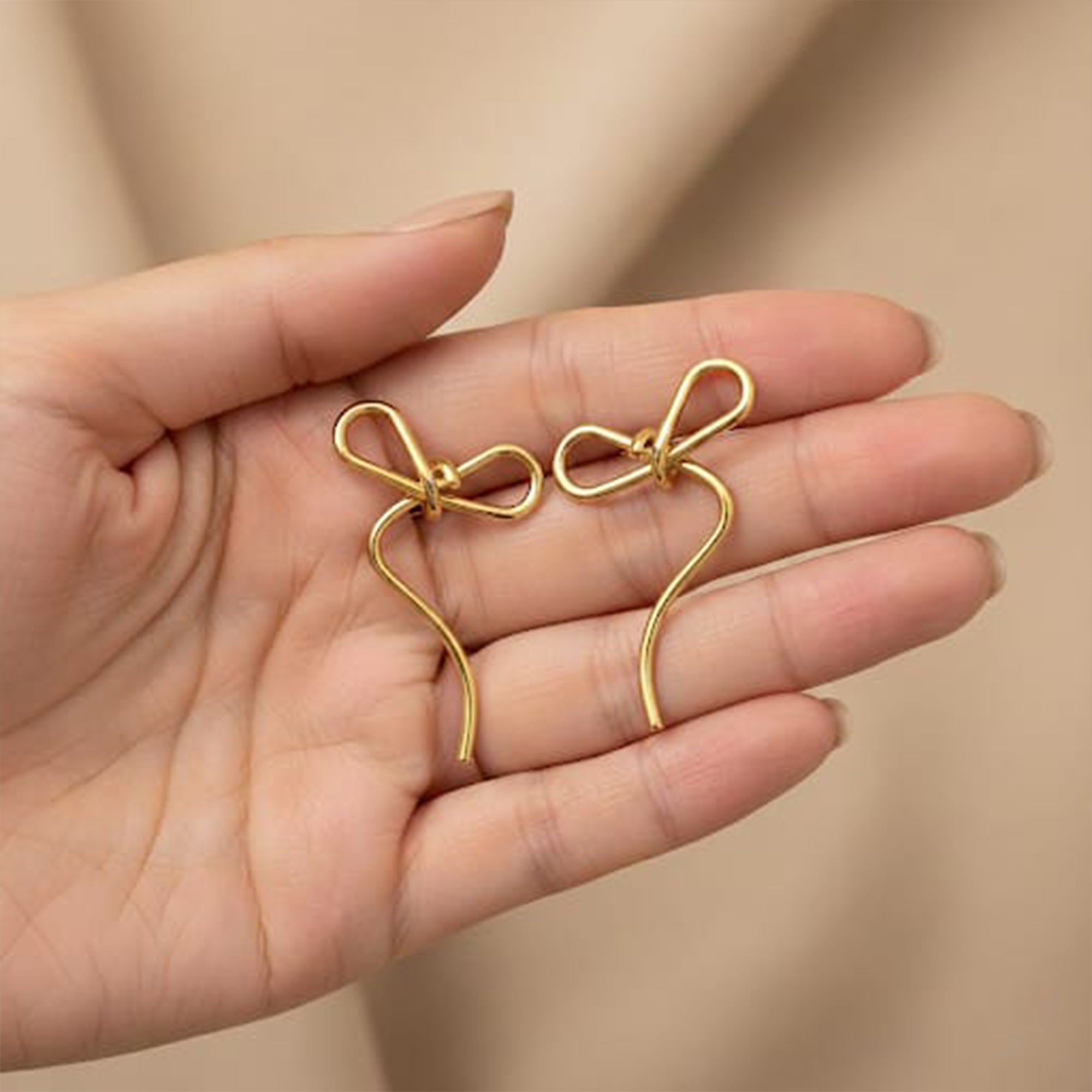 Bow Bliss Stud Earrings | Minimal Gold-Tone Earring | Earring for women