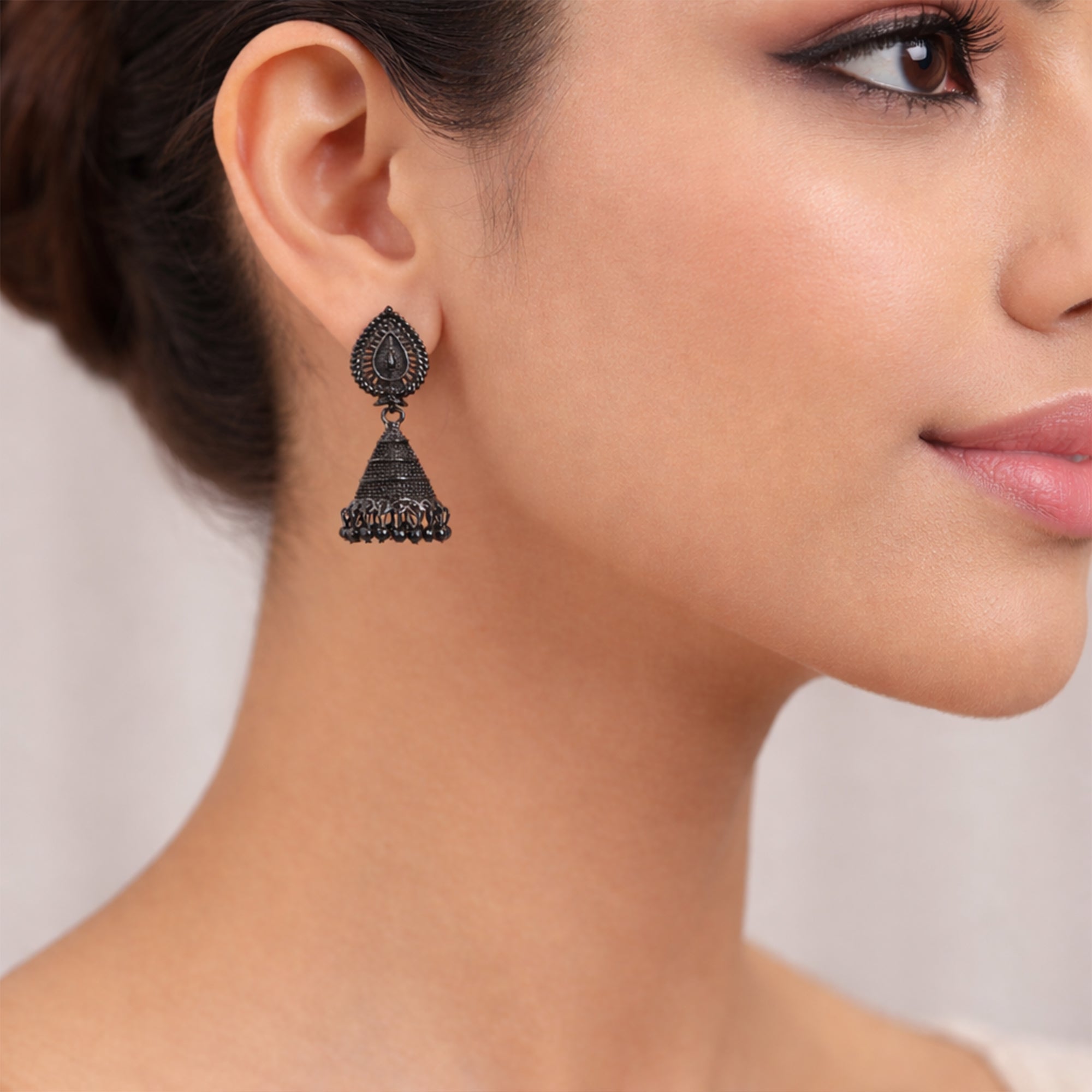 Charcoal Leaf Jhumki | Black Oxidised Jhumki | Earrings for Women