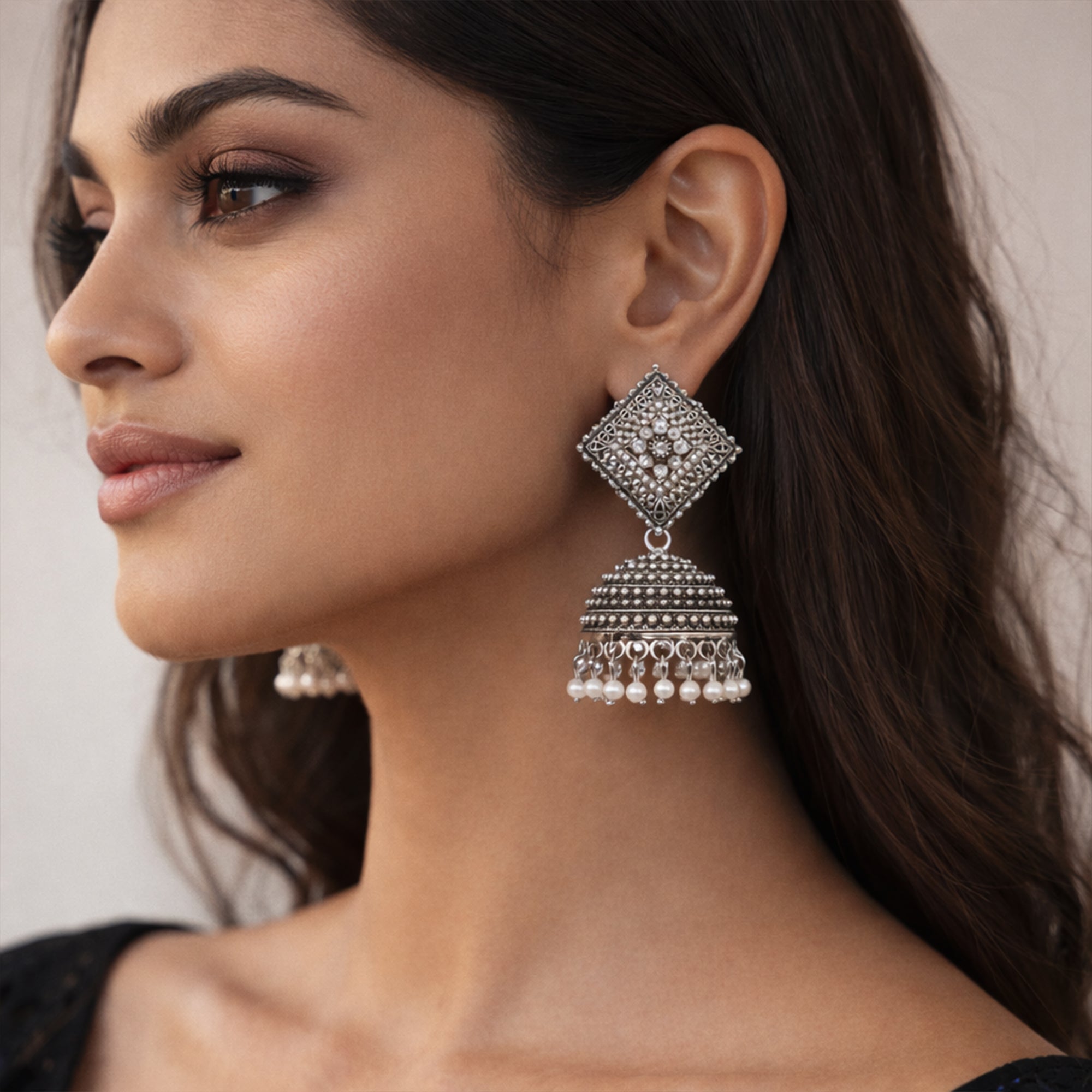Chaukriti Jhumka | Oxidised Jhumka | Premium Silver Jhumka